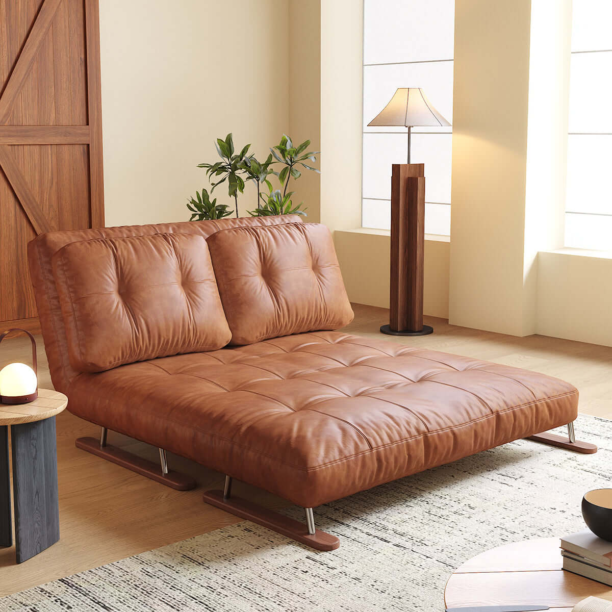 Cocochairs Foldable Sofa Bed in Caramel Eco-Leather – 4-in-1 Convertible Chair, Chaise & Bed