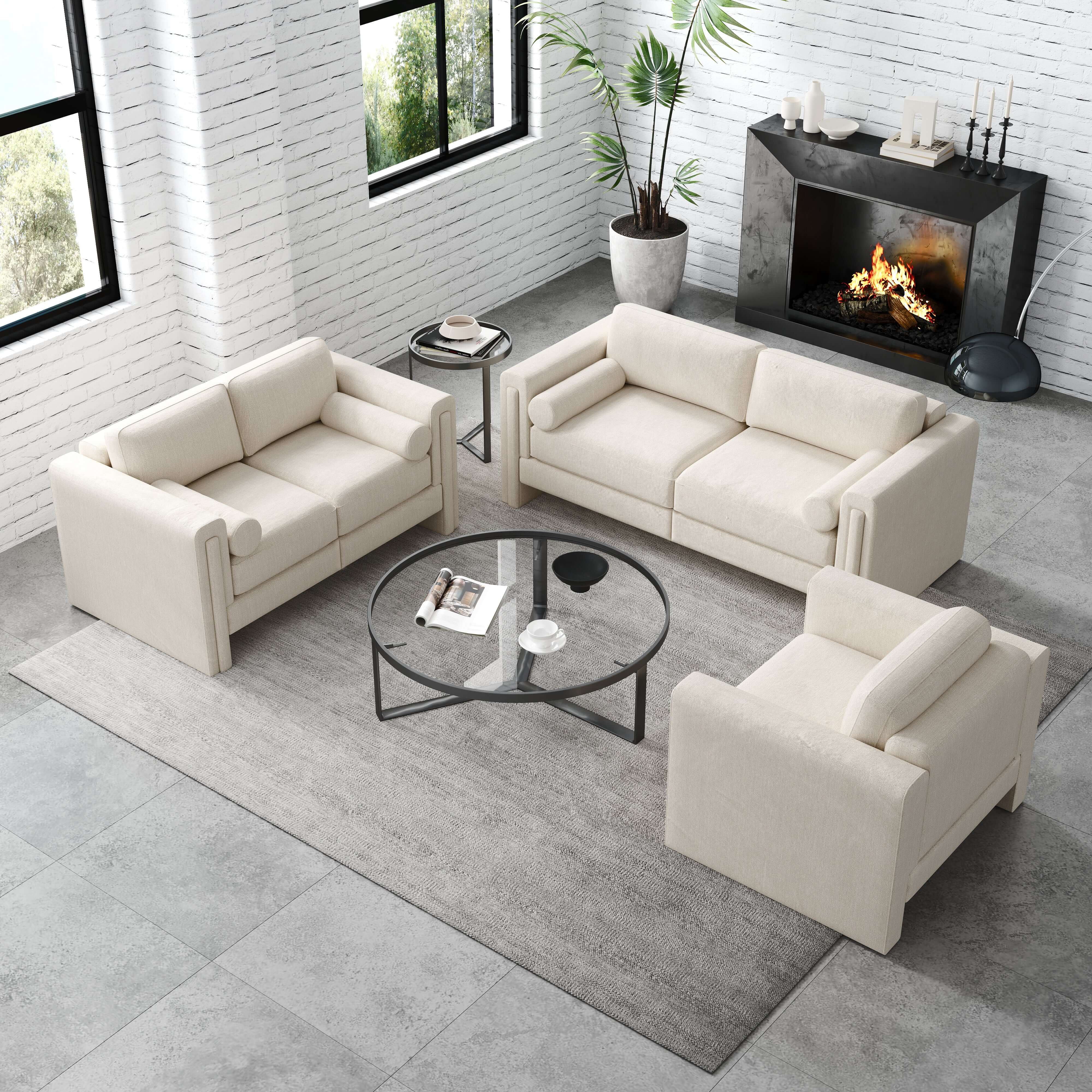 Comfortable fabric loveseat sofa with upholstery, perfect two-seater for small living spaces