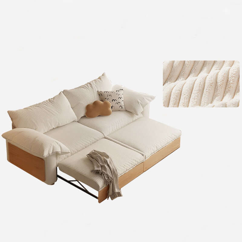 Japandi style pull-out sofa bed available in three fabric options for versatile seating and sleeping