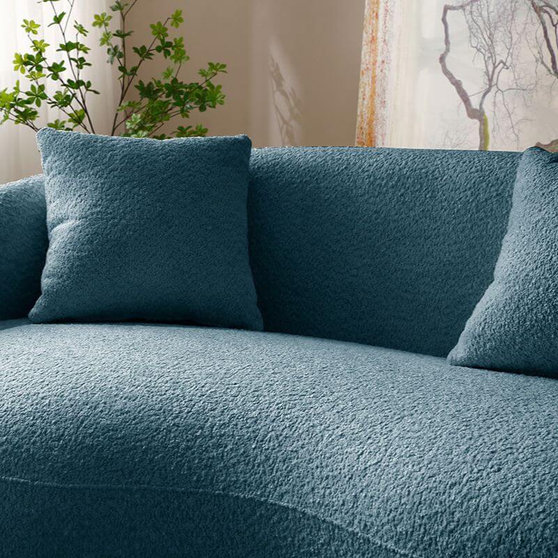 93.6" Modern Curved Sofa - Blue Boucle, 4-Seater