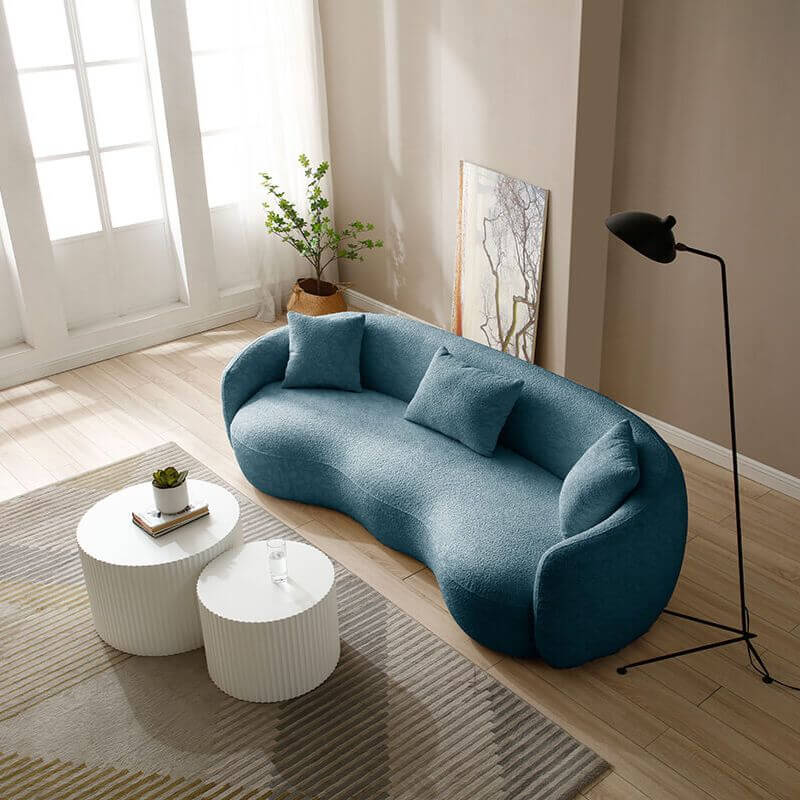 93.6" Modern Curved Sofa - Blue Boucle, 4-Seater