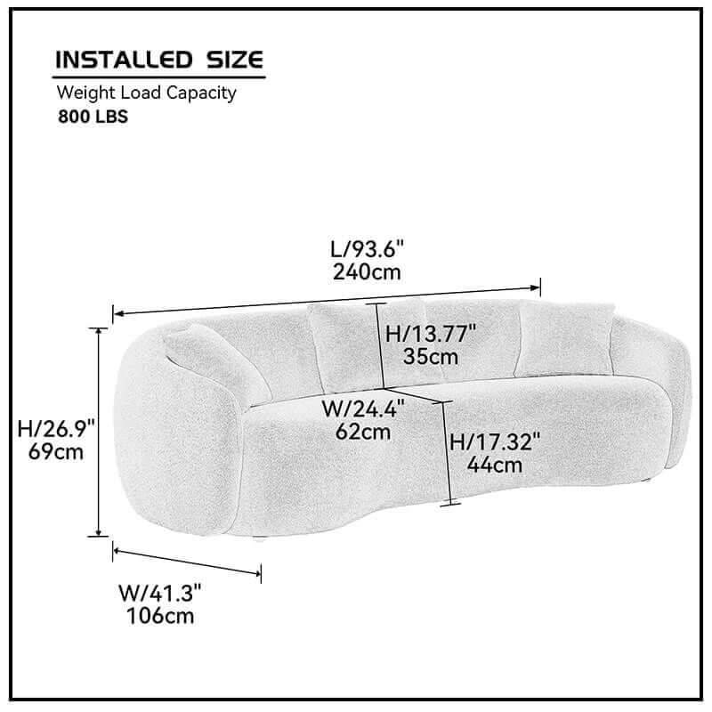 93.6" Modern Curved Sofa - Blue Boucle, 4-Seater