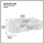 93.6" Modern Curved Sofa - Blue Boucle, 4-Seater