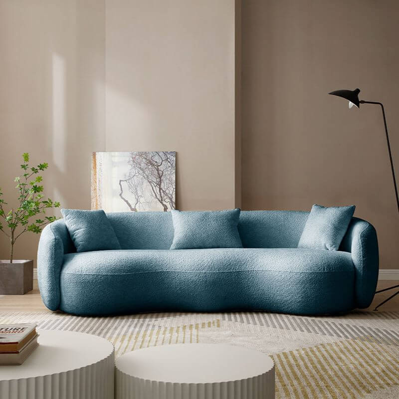 93.6" Modern Curved Sofa - Blue Boucle, 4-Seater Main Product Image