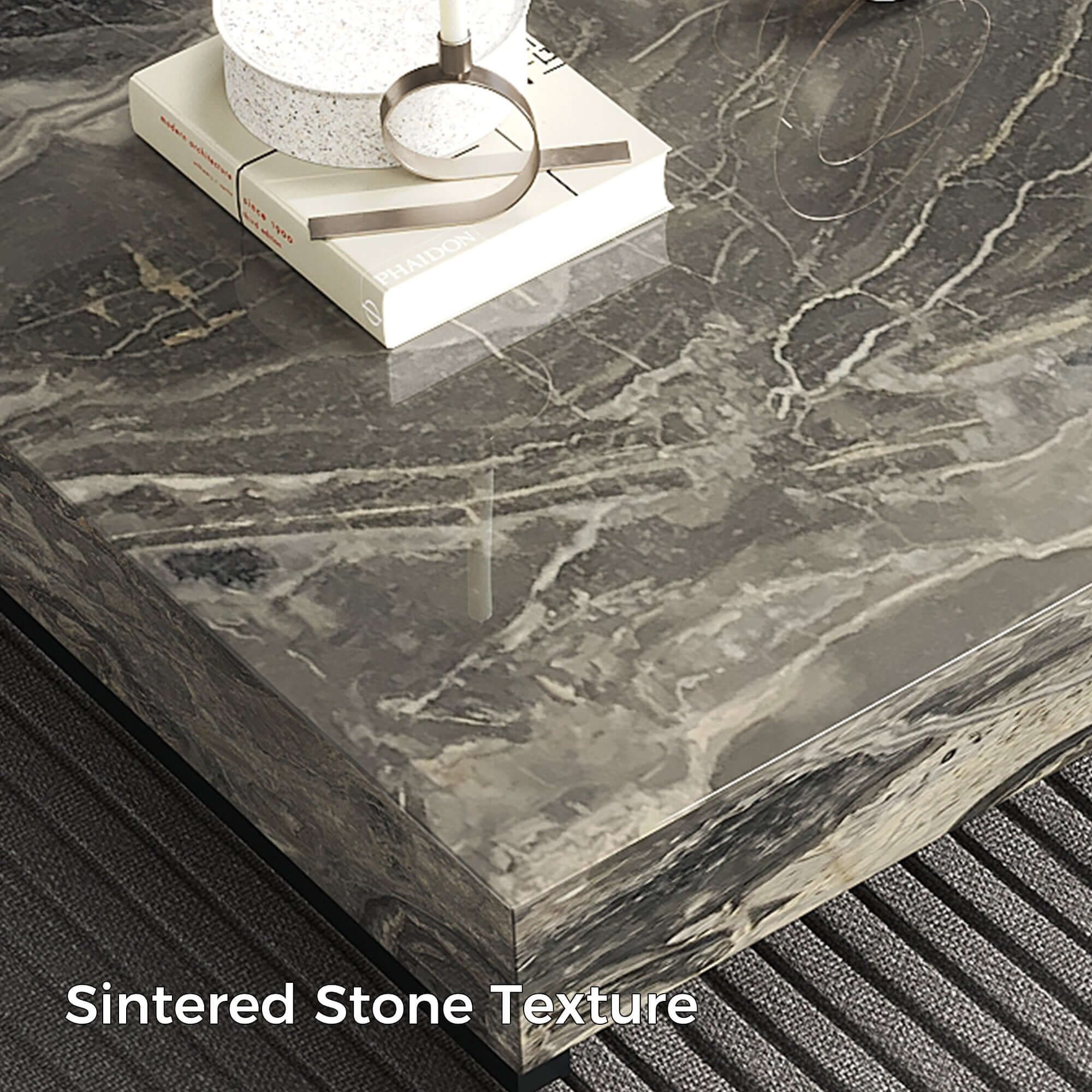 Rectangle coffee table made of light luxury sintered stone with modern design