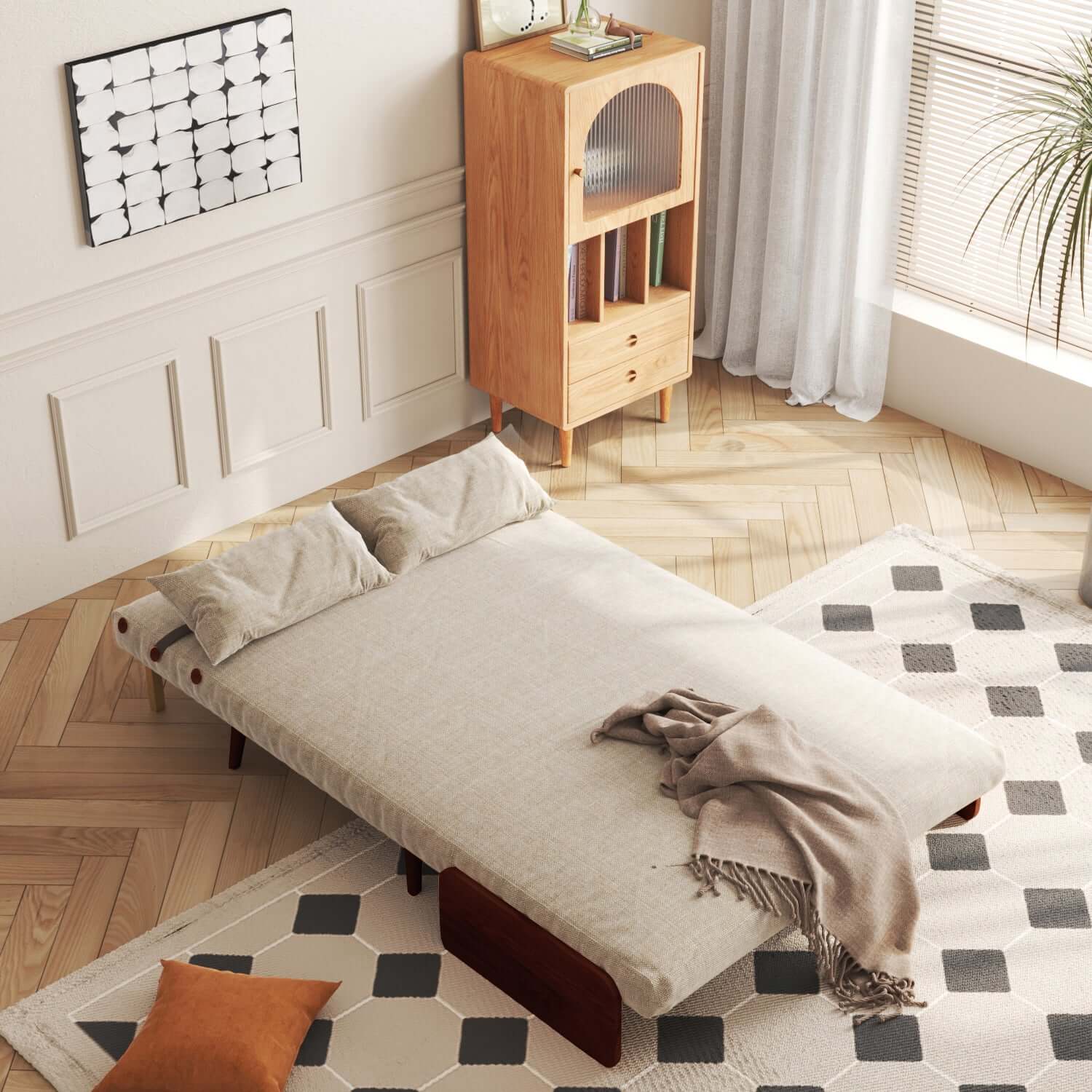 3-in-1 futon sofa bed chair recliner that saves space and converts easily