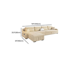 Dimension of Beige Twill Sofa Recliner with USB Port, Under-seat Storage, Left Orientation, and L-Shape Design, 134"L x 63"W x 33"H
