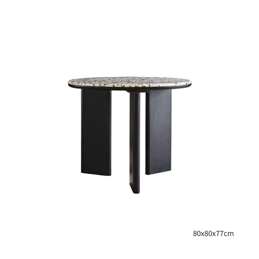 Round terrazzo table with easy-clean surface, perfect for small apartments