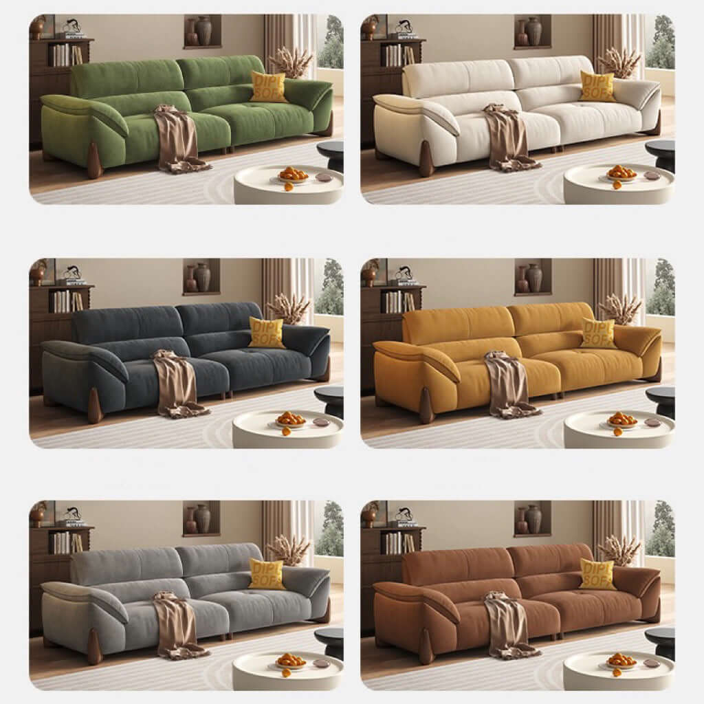 Modern green and white sofa with soft tech fabric, perfect for a cozy living room