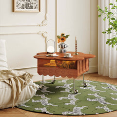 Retro Living Room Movable Coffee Table with Solid Wood Adjustable Petal Design