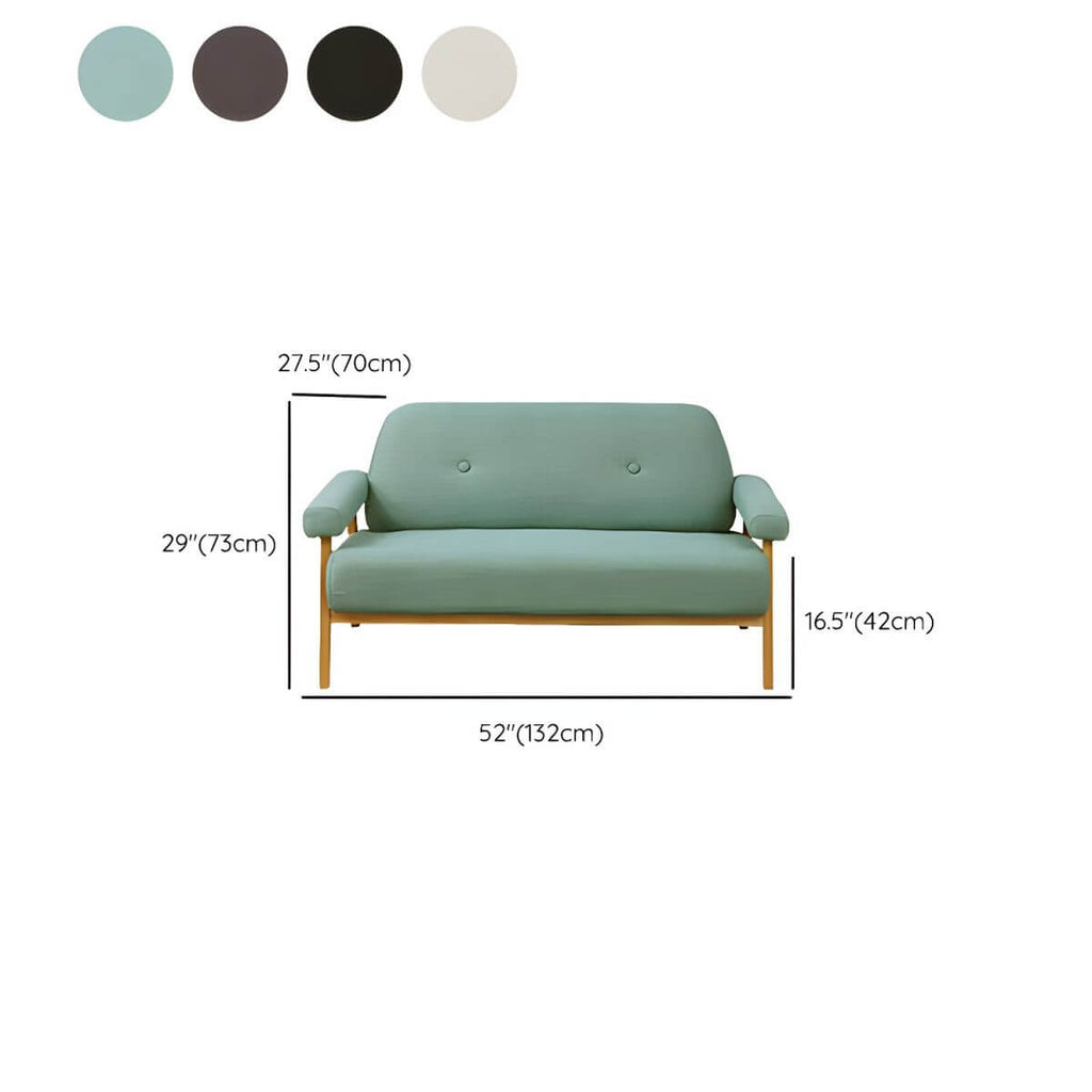 Black Scandinavian style small sofa with wood frame and faux leather upholstery