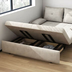 White polyester blend sleeper sofa with metal frame and casters, modern futon for versatile seating