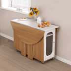 Round folding dining table with marble texture, perfect for small homes and space-saving design