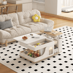 Cream lift-top coffee table with smart storage and easy mobility for modern living rooms