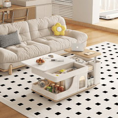 Modern Cream Lift-Top Coffee Table with Smart Storage and Easy Mobility