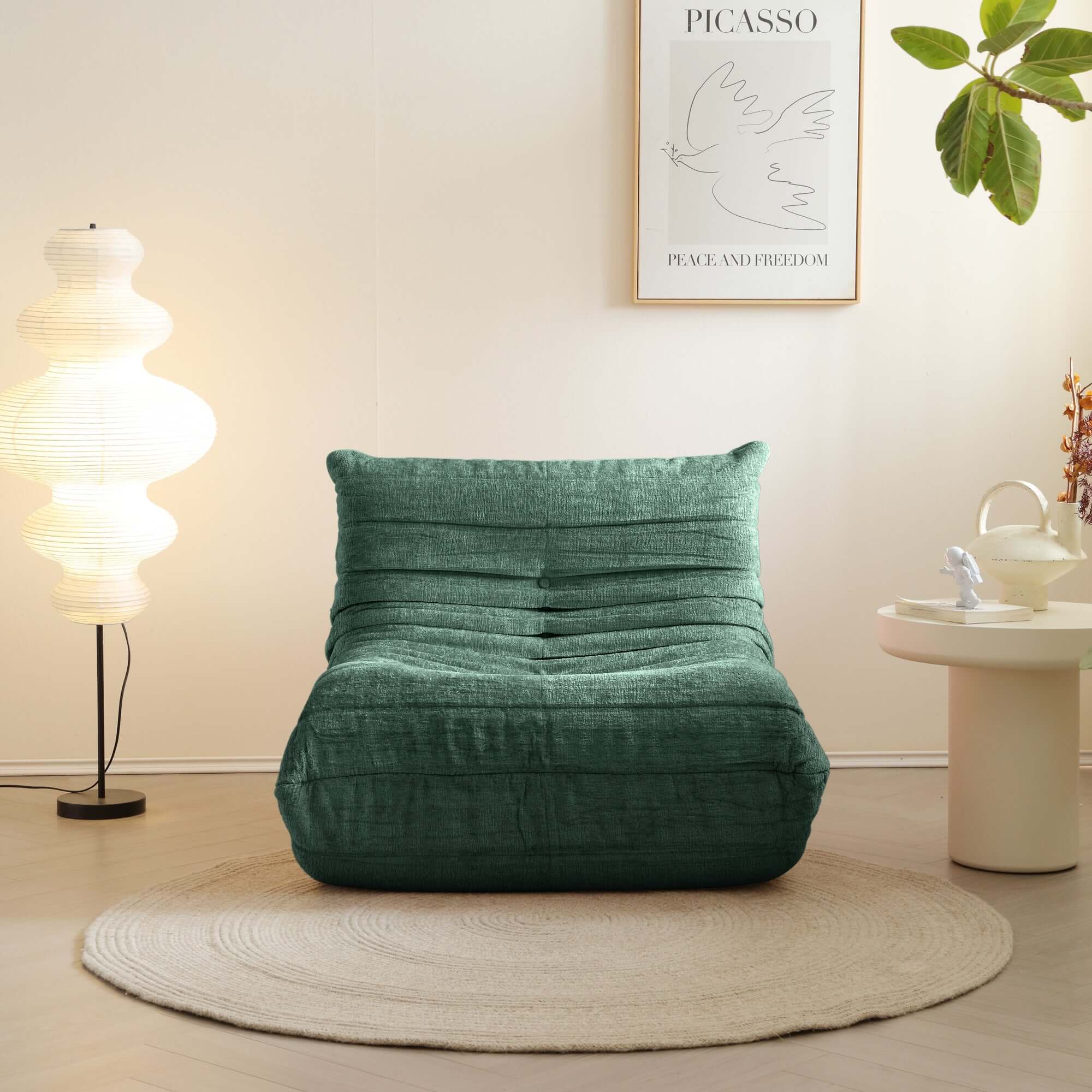 Comfortable lazy compressed foam floor couch shaped like a caterpillar, perfect as a Togo sofa chair