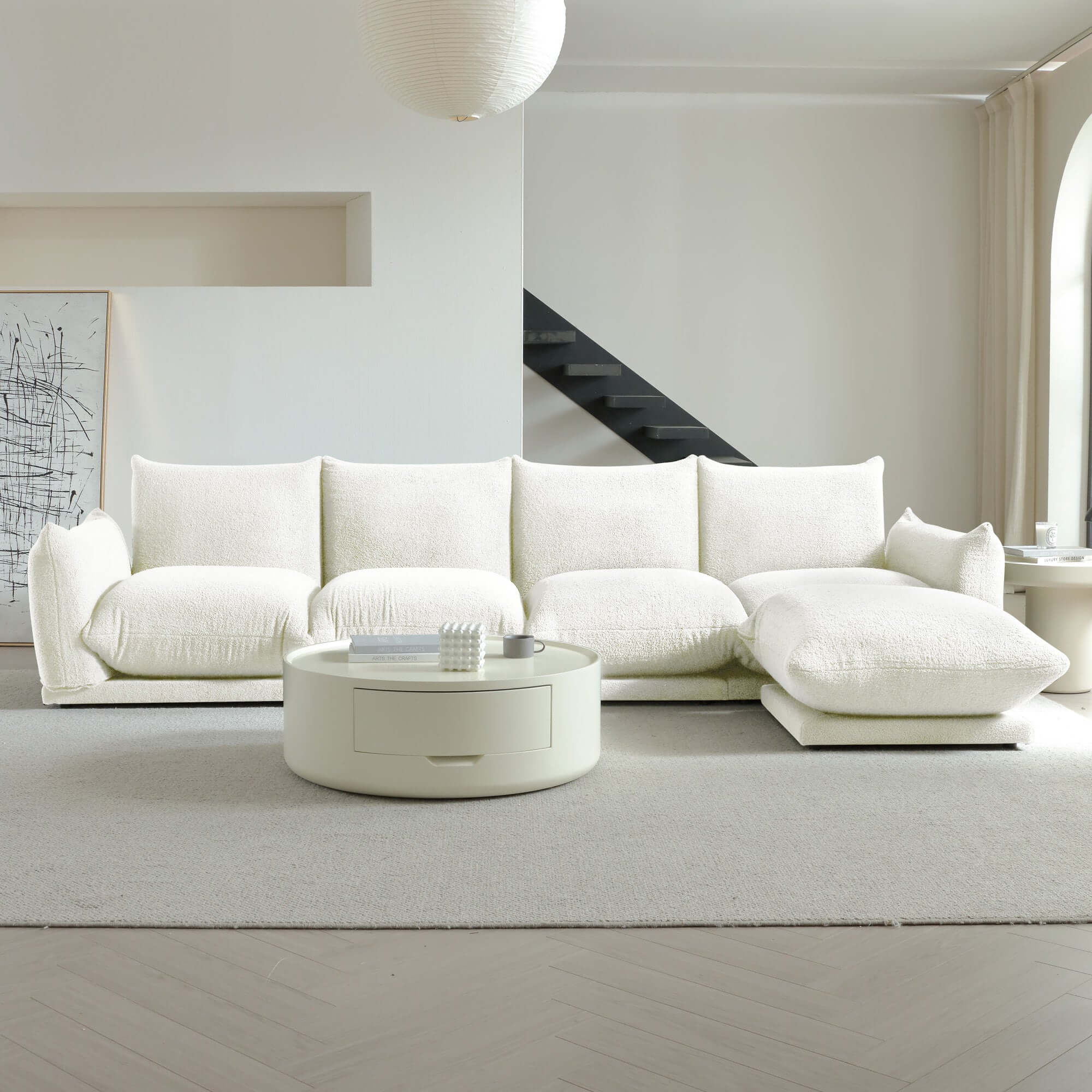 Oversized modern modular cloud sectional couch with lambswool fabric and chaise lounge