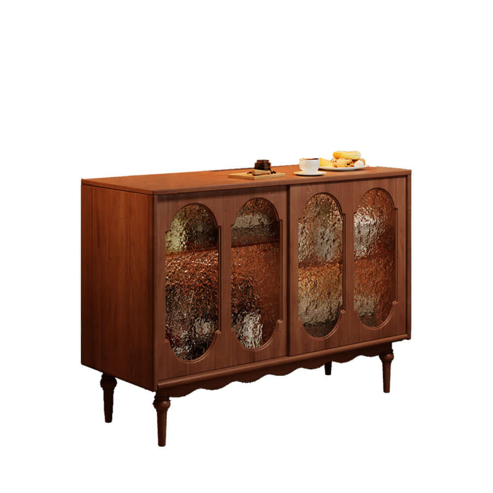 Vintage solid wood sideboard with spacious storage and display cabinet for home organization