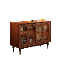 Vintage Sideboard aus Massivholz Geräumiger Aufbewahrungs- und Vitrinenschrank
