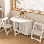 Round folding dining table with marble texture, perfect for small homes and space-saving design