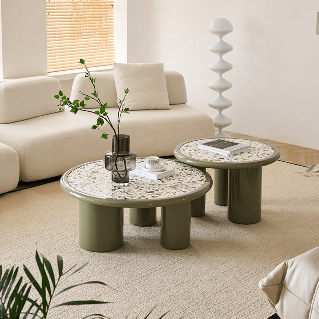 Green terrazzo coffee table set with modern design for stylish living rooms main product image