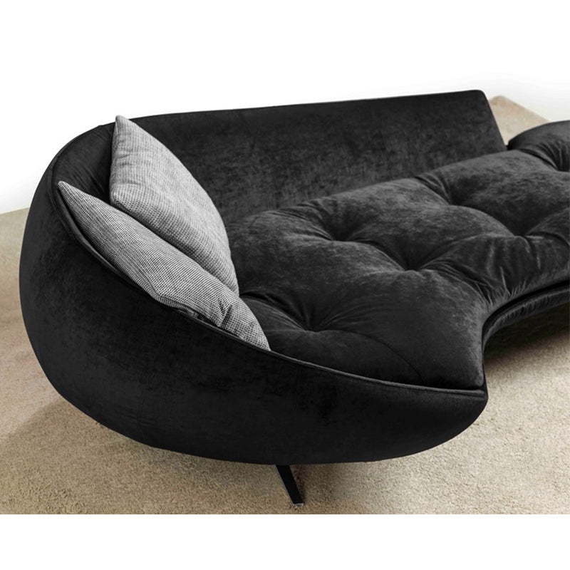 Modern white and black chaise longue 3-seater sofa with linen upholstery and steel legs