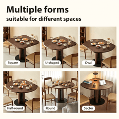Nordic Style Solid Wood Fold Square Extendable Round Dining Table with LED Light