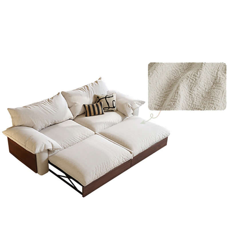 Japandi style pull-out sofa bed available in three fabric options for versatile seating and sleeping