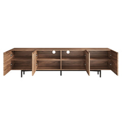 Minimalist TV Stand Slatted Media Console with 4 Doors Storage