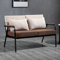 Mid Century Modern Sofa with Black Metal Frame and Solid Wood Arms for 2 People Sofa