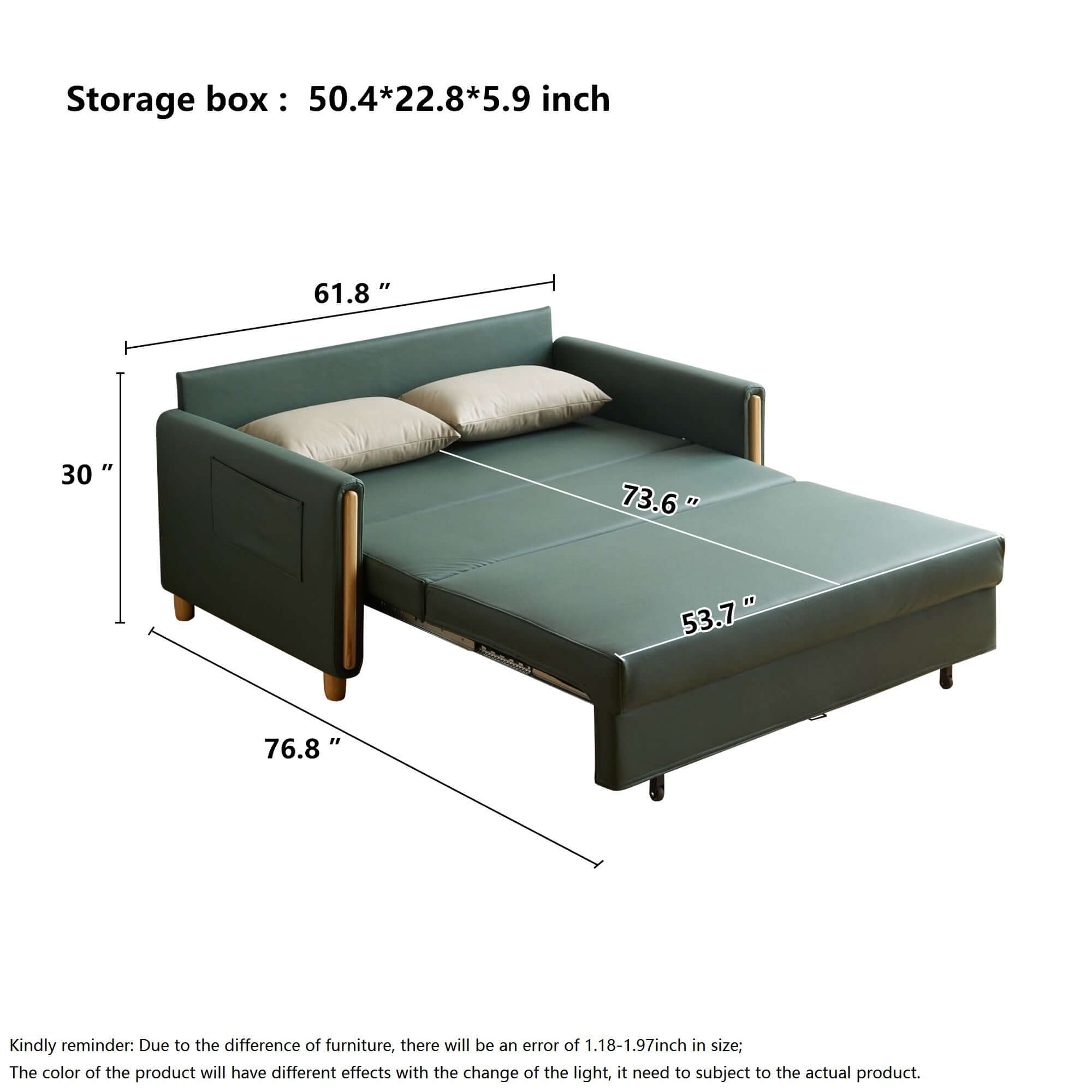 Convertible 3-in-1 sleeper sofa with pull-out bed and storage space