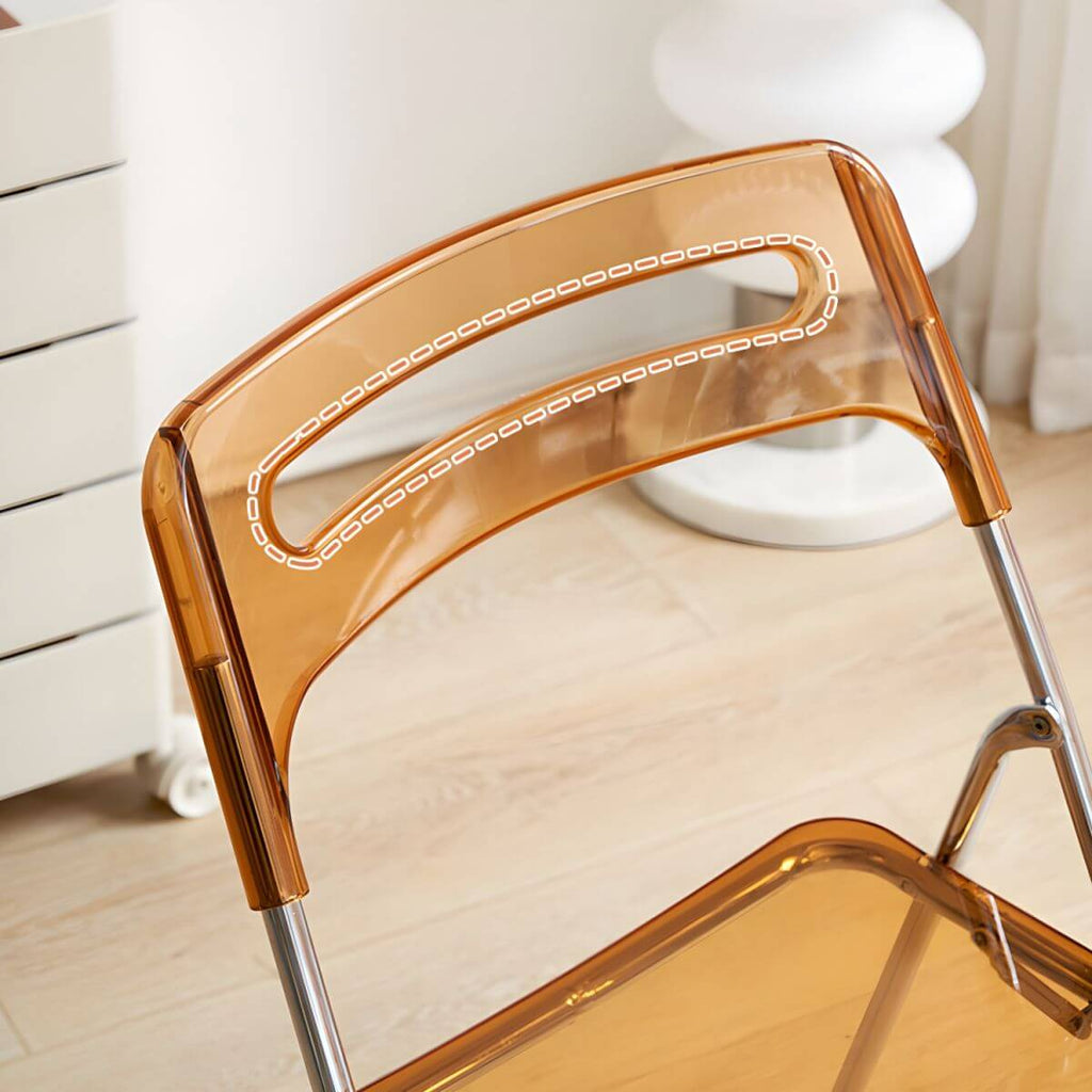 Modern collapsible open back side chair made of plastic and acrylic, ideal for kitchen and dining areas