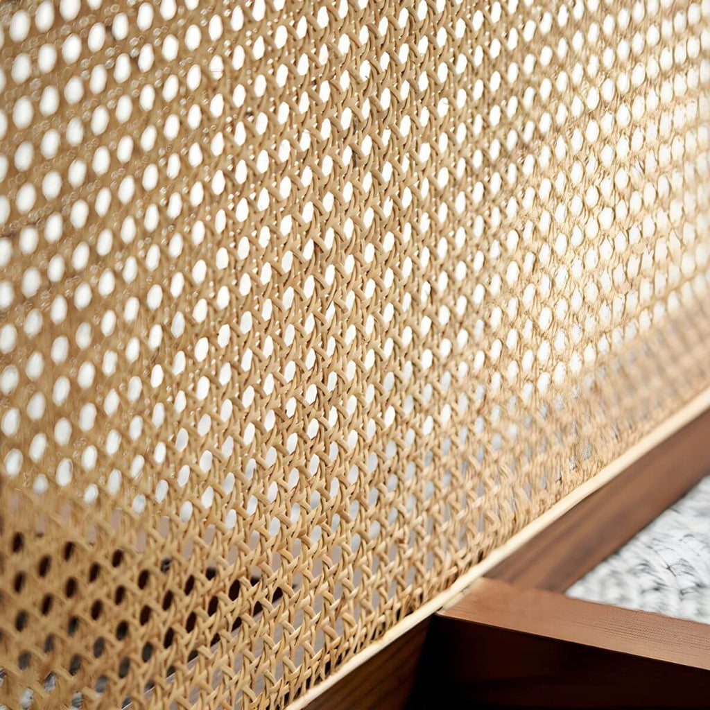 5-piece solid wood dining set with round rattan table and four chairs for dining room