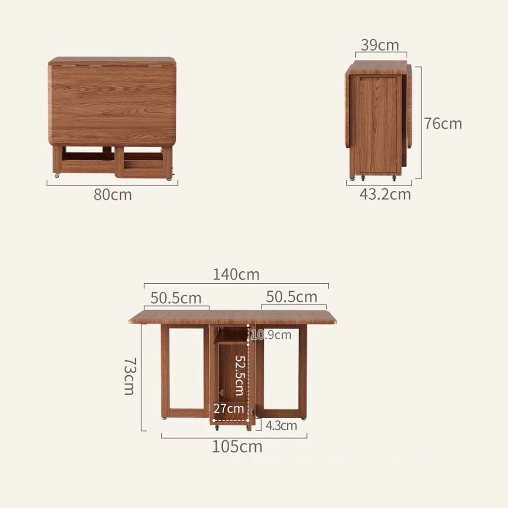 Folding dining table with storage, space-saving and multi-purpose design for small spaces