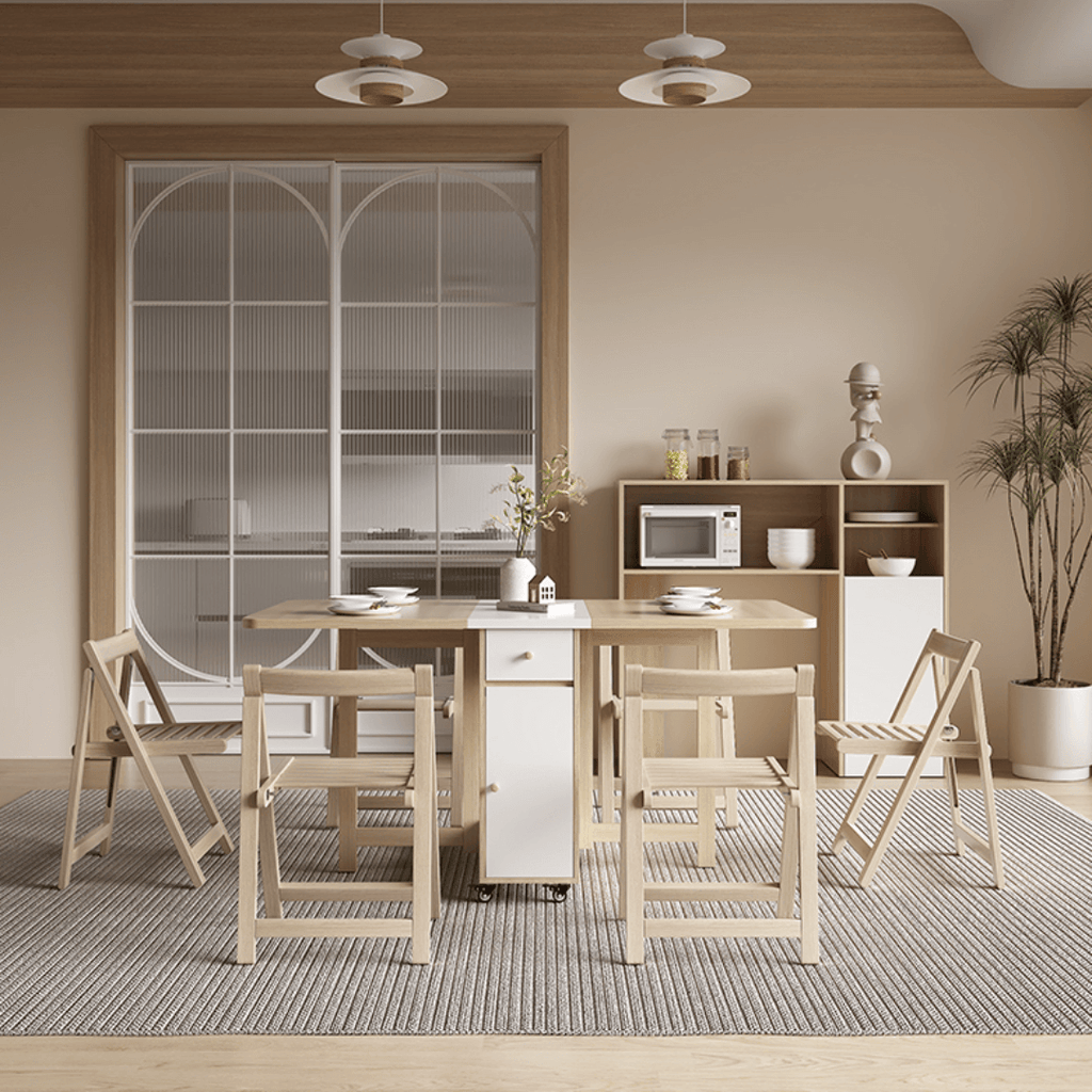 Expandable modern minimalist dining table set with chairs for stylish, space-saving meals