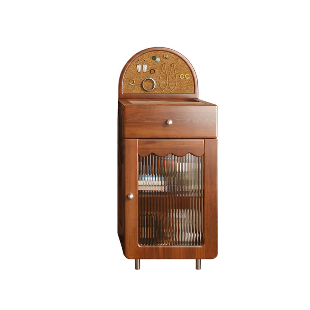 Solid wood makeup table with cabinet and LED mirror, freely combinable for personalized setup