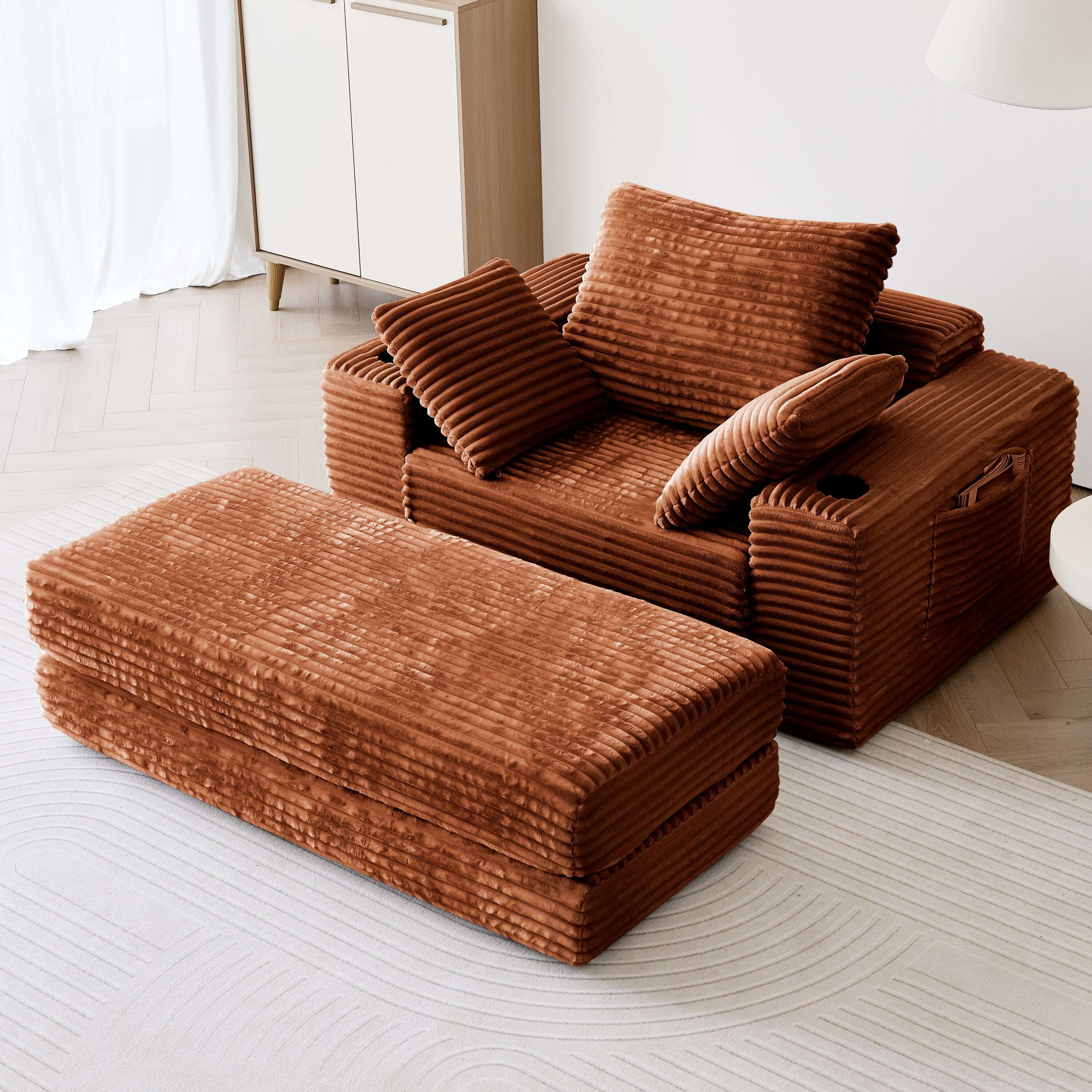 Modern oversize chaise lounge sofa bed measuring 53.5 inches, perfect for stylish living spaces