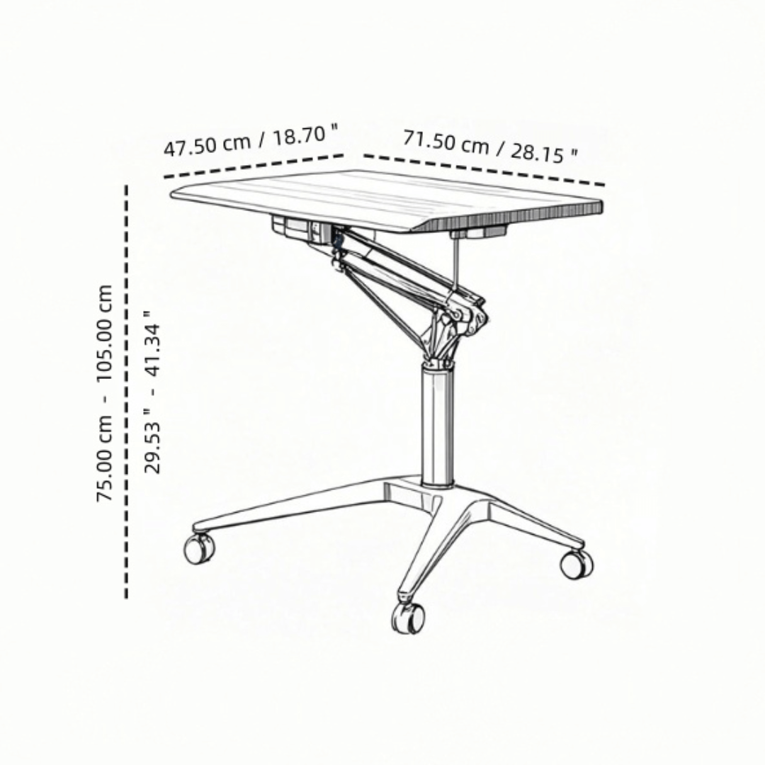 Mobile ergonomic standing desk with premium aluminium alloy frame and warm wood finish