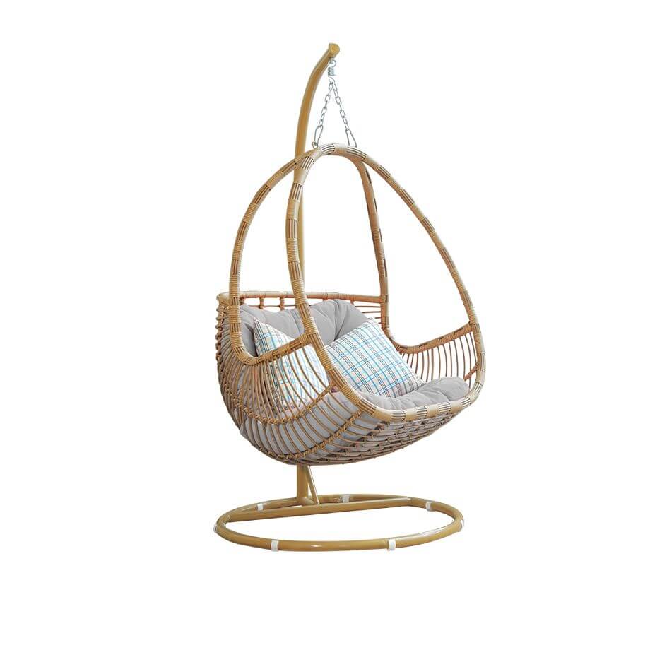 Metal stand porch swing with tropical unfinished color, pads, and chain for two swings