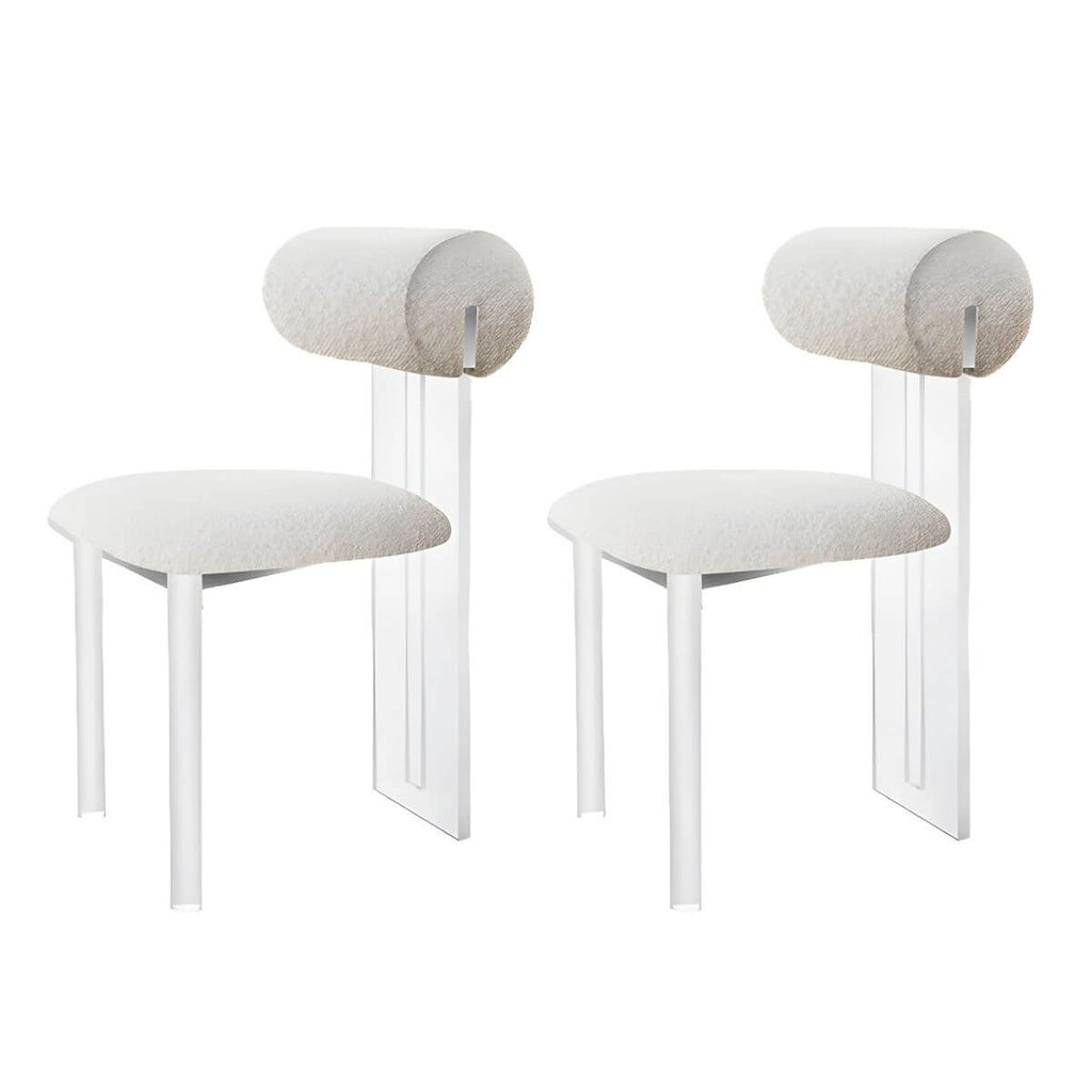 Contemporary upholstered dining chair with clear acrylic frame for kitchen seating