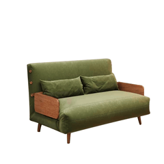 Beige & Brown Convertible Sofa Tech Fabric Upholstered Foldable Sofa