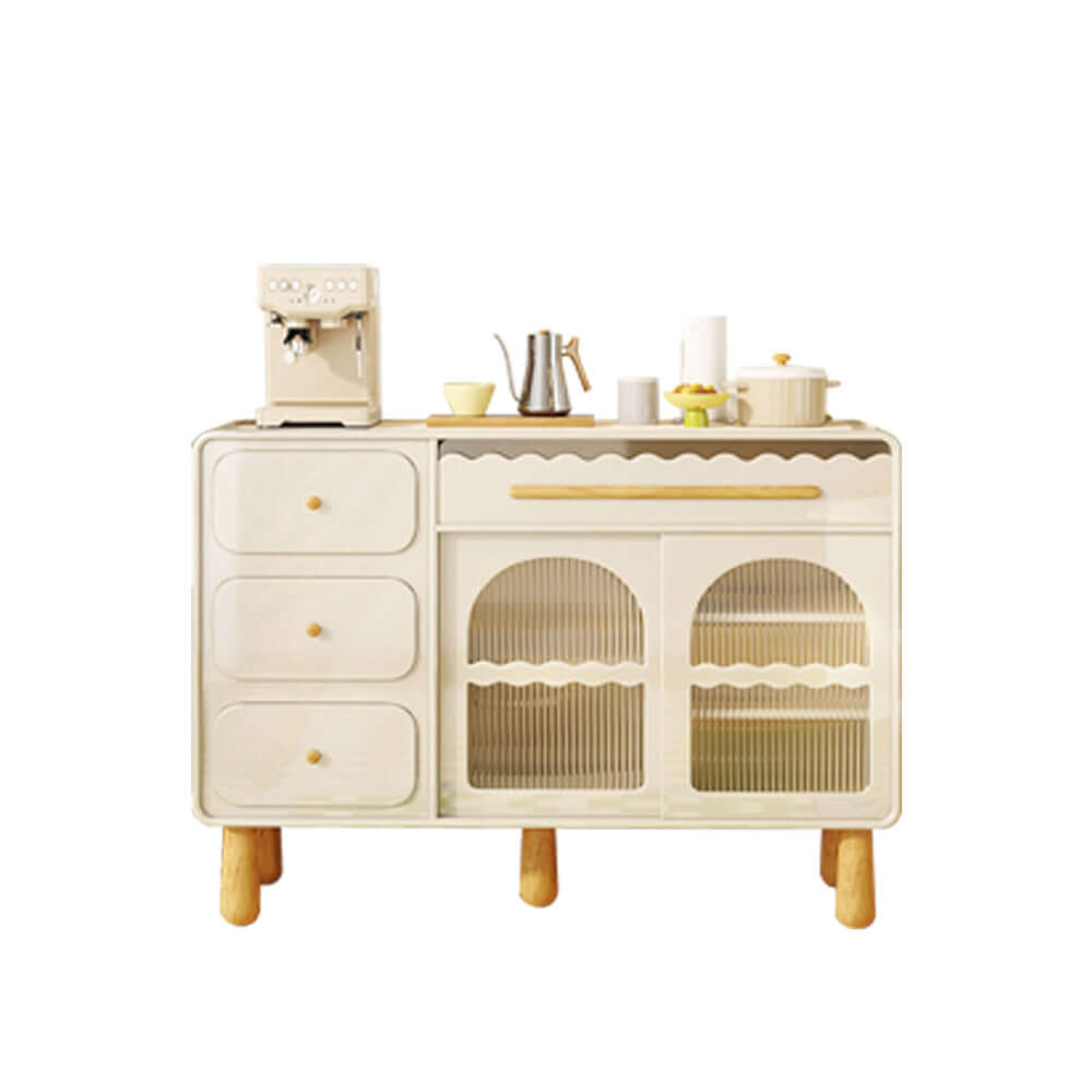 Wood sideboard with perforated doors for stylish storage and organization