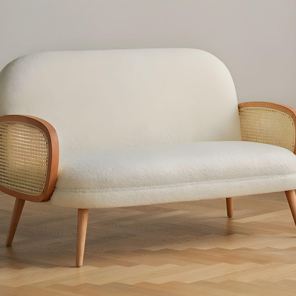 Contemporary wooden sofa with stain-resistant polyester upholstery for living room