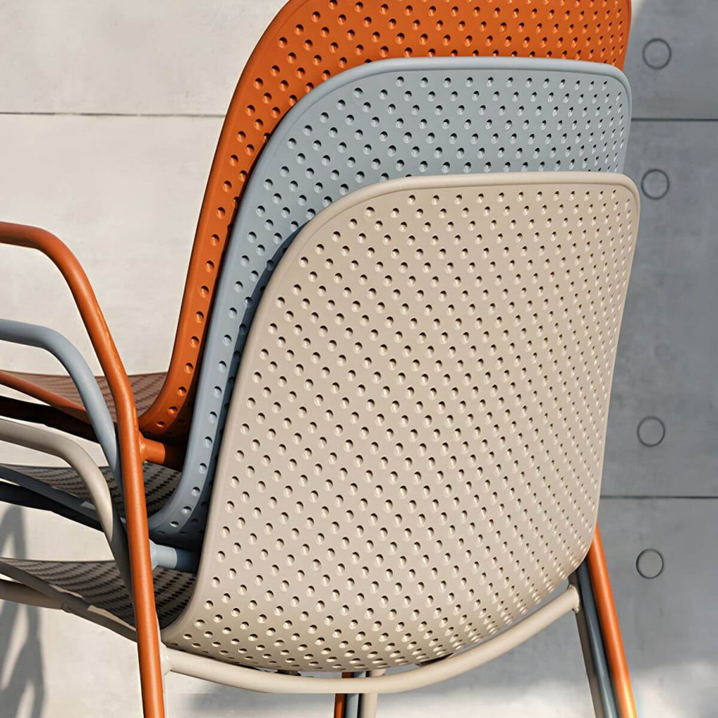 Scandinavian stackable kitchen chair with plastic and acrylic seat and metal legs