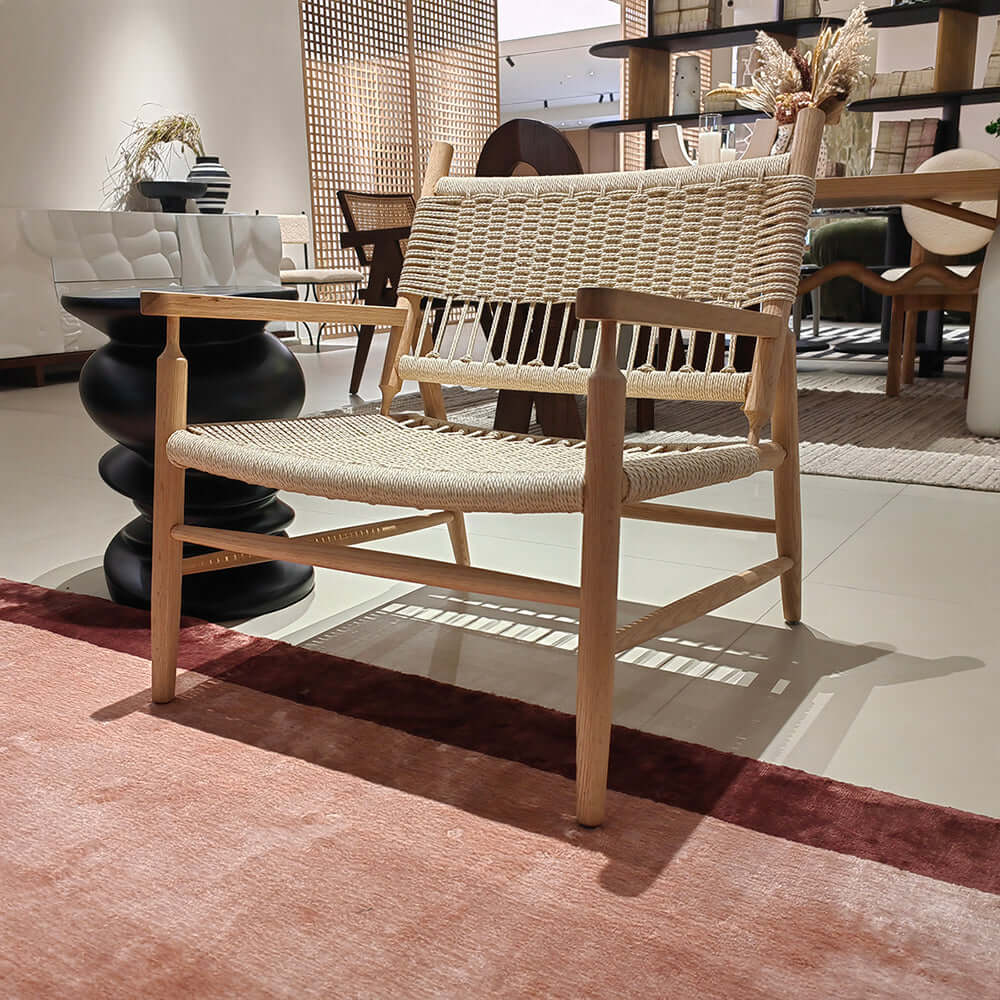 Solid wood dining armchair with natural style and paper twine seat for comfortable seating