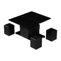 Modern Black Lift Top Coffee Table 4 in 1 with Storage Ottoman Foldable and Casters