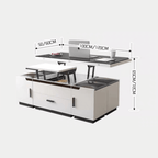 White lift-top coffee table with storage and stools, perfect for compact living spaces