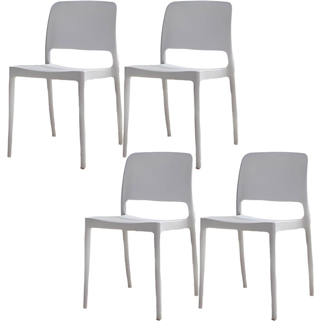 Scandinavian plastic and acrylic dining chair with low backrest and armless design