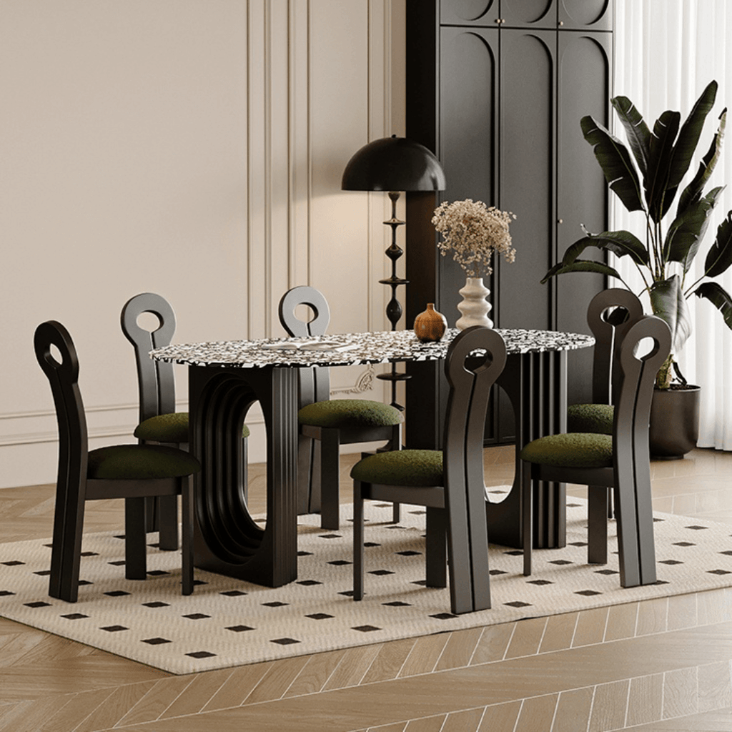 Minimalist terrazzo dining table and chair set ideal for family gatherings