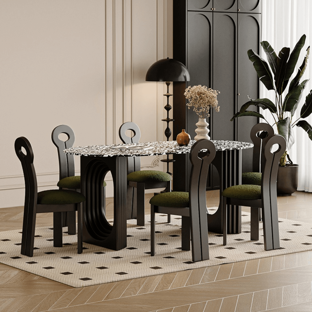 Minimalist terrazzo dining table and chair set ideal for family gatherings